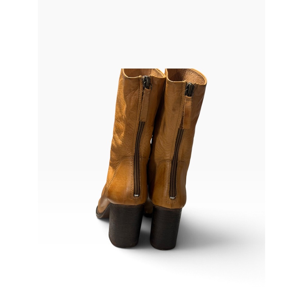 Free People Elle Tan Leather Slouchy Block Heel Boots Portugal 37/6 - Picture 3 of 9